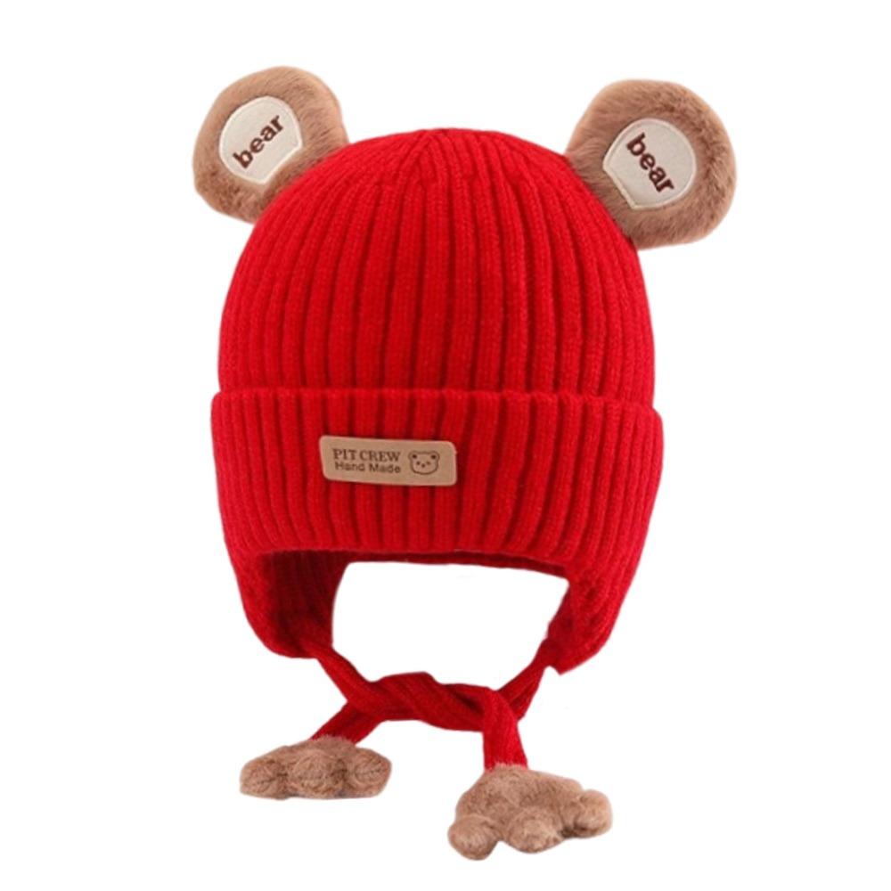 Милый дизайн с мишкой Шапка-бини для малышей Хлопковая подкладка Зимняя теплая вязаная шапка для младенцев Одежда для малышей