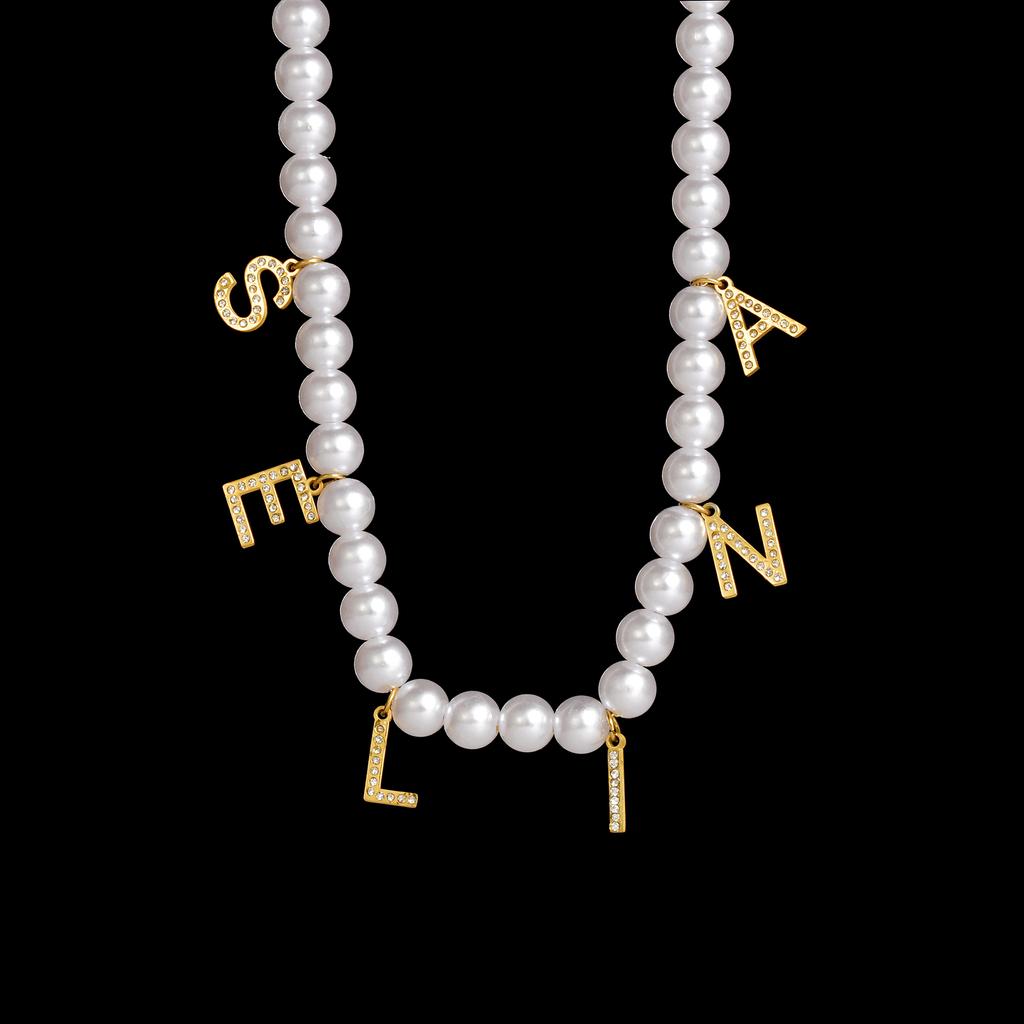 Atoztide Custom Name Necklace for Women Imitation Pear Chain Stainless Steel Jewelry Clavicle Choker Personalized Christmas Gift