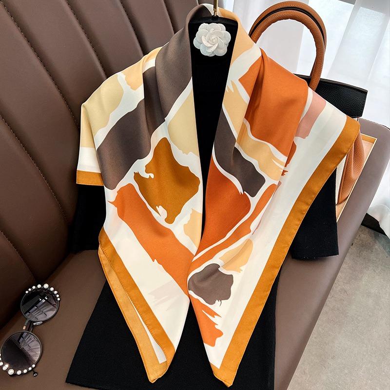 Korean Style Geometric Printed Silk Scarf For Women Summer Fashion