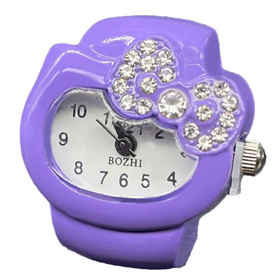 Yousheng мультфильм кошка кольцо на палец часы со стразами и бантом эластичный ремешок из нержавеющей стали женские часы кольцо на палец подарок на день рождения модные аксессуары