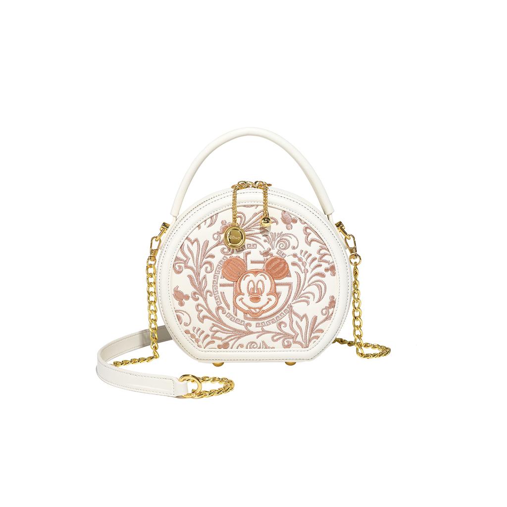 New Disney Mickey Series PU Small Round Bag, One Shoulder Handbag Women's Sky Blue/Milk White BMK-71581L