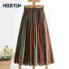 Летняя женская юбка-трапеция с высокой талией в цветную полоску, винтажная длинная юбка-миди с большим качелями Fladas