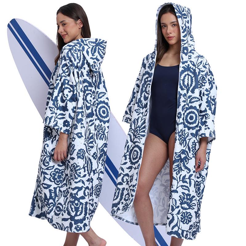 Microfiber Hooded Poncho Quickdry Beach Bathrobe For Adults