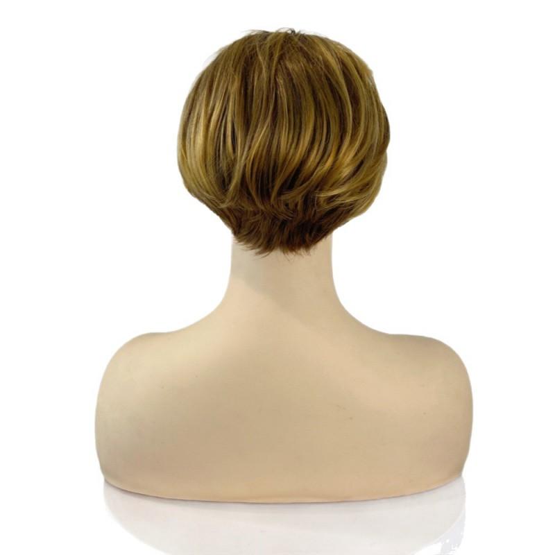 TikTok Wig Women Short Golden Straight Hair Oblique Bangs Synthetic