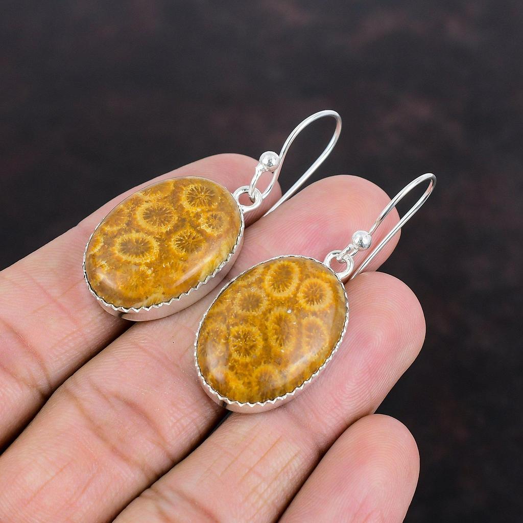 Fossil Coral Earring 925 Sterling Silver Earring Elegant Jewelry Genuine Gemstone Earring Fossil Coral Jewelry Handmade Earring Wedding Gift