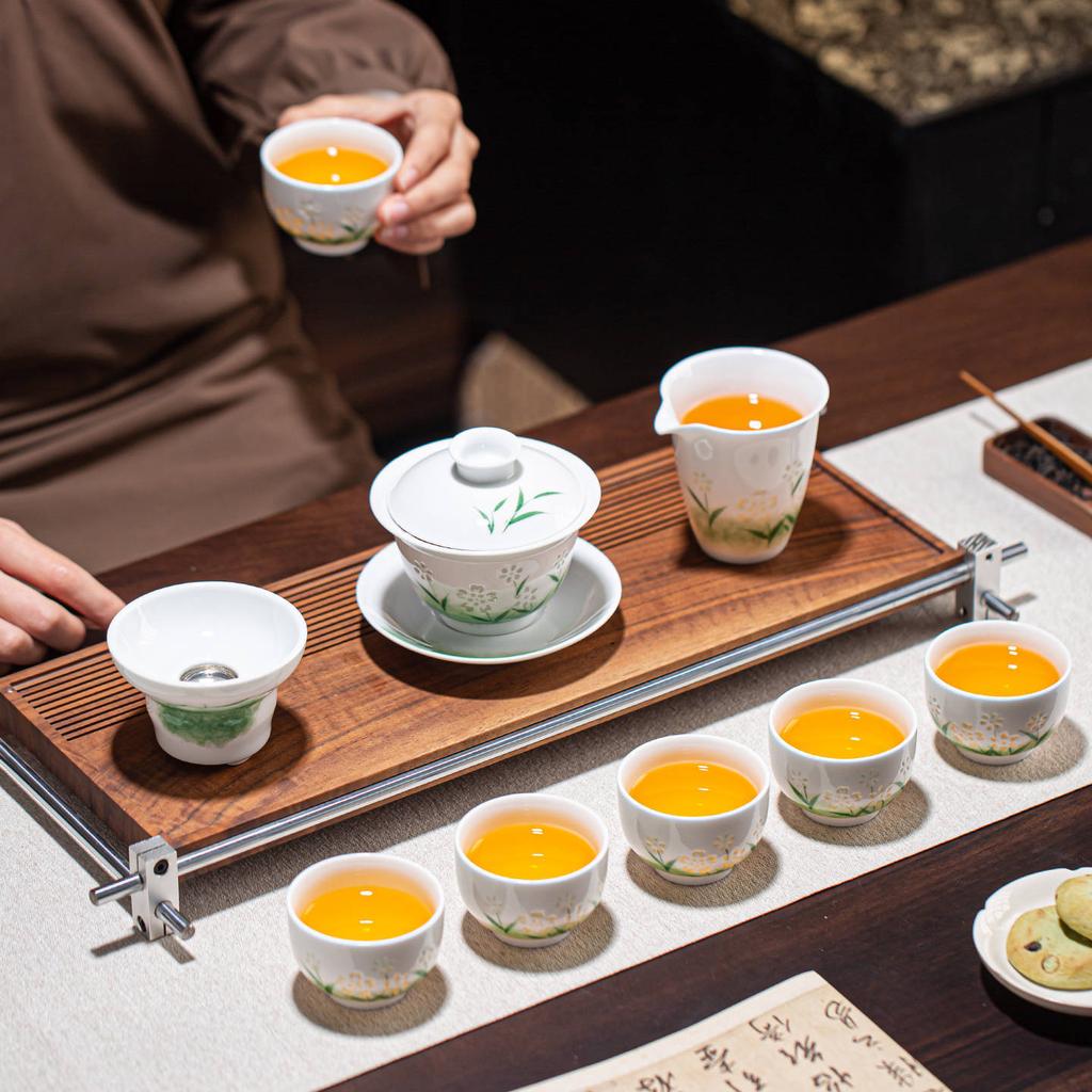 Hand-painted Linglong porcelain Kung Fu tea set, high-end household tea set, business company bank high-end gifts