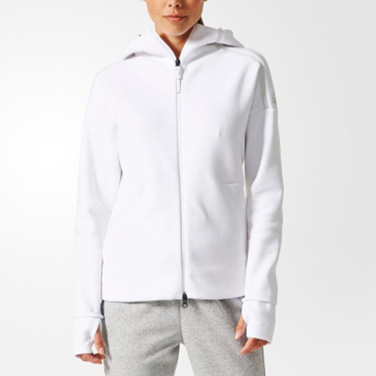 Adidas Zne Hoodie 2 однотонная полосатая спортивная трикотажная куртка женская толстовка с капюшоном белая CE4122