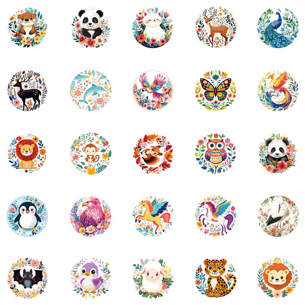 50 Hand-Drawn Cartoon Jungle Animals Mix And Match Graffiti Stickers Waterproof Stickers Decorative Skateboard Water Glasses