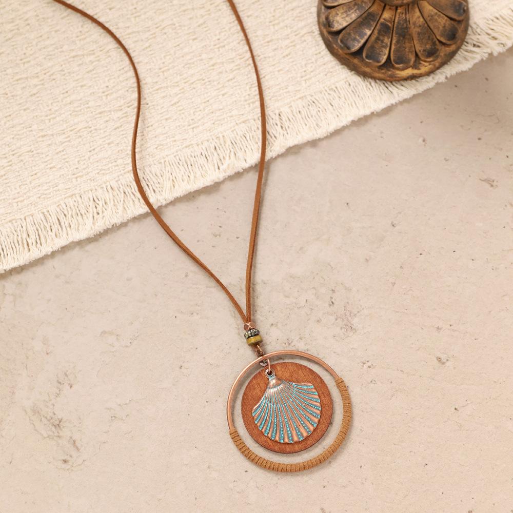 Bohemian style long necklace, vintage ethnic style knitted sweater chain accessory