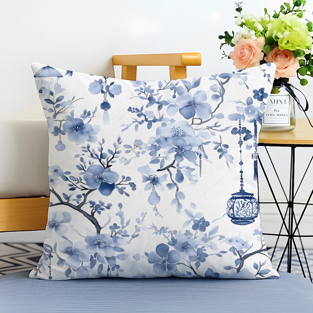 Blue and White Porcelain Cushion Cover Washable Linen Pillowcase Soft  for Sofa Bed Cozy Home Room Decor