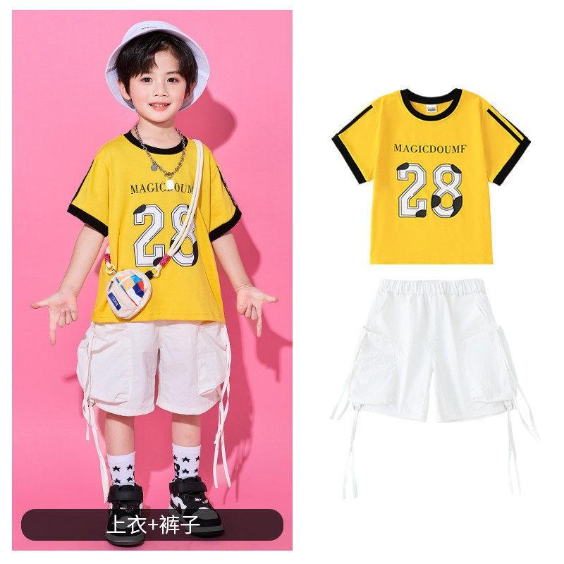 Kids Hip Hop Dance Outfit Set Boys Girls Street Performance Loose Short Sleeve Costume