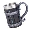Nordic Viking Rune Mug Tankard Stainless Steel Wooden Resin 3D Norse Decor Coffee Cool Gothic Beer Tankard Stein Cup Mugs 600ml
