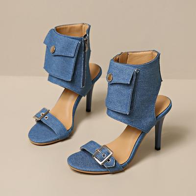 Летние ботильоны-стилет с открытым носком, заостренным носком, модные, с металлической пряжкой-ремнем, боковой молнией, нескользящей износостойкой подошвой, на высоком каблуке