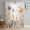 Flower Plant Window Tulle Curtains For Living Room Kitchen Christmas Home Decor Sheer Voile Curtains