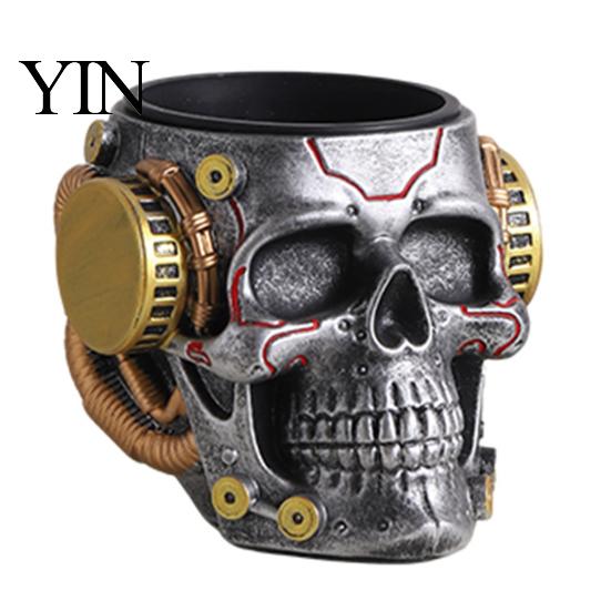 Durable Resin Pencil Holder Skull Pen Holder, Spooky Makeup Brush Industrial Style Cup Multi-functional Desktop Organizer for Home Office, Halloween