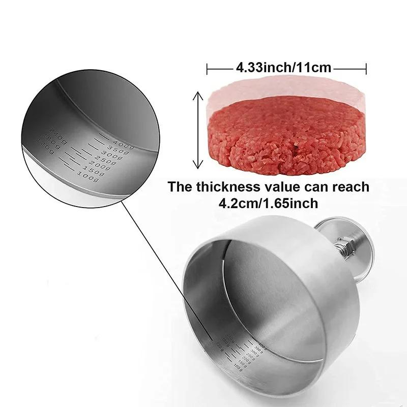 Пресс для формирования гамбургерных котлет 304 Нержавеющая сталь Антипригарный Ручной Форма для рисовых шариков Пресс для мяса Регулируемая толщина Инструменты для барбекю из говядины