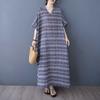 Летний цвет Отпускной стиль Туризм V-образный вырез Ретро Длинная юбка Хлопково-льняное платье