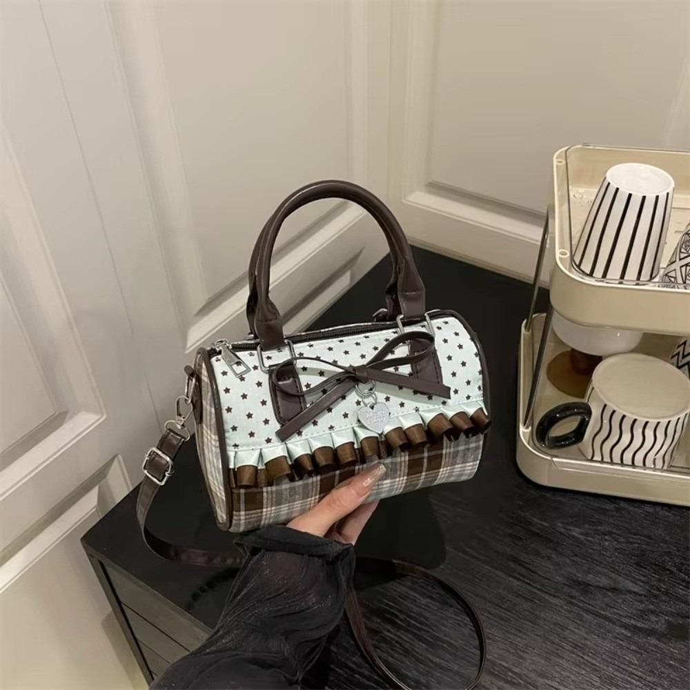 Sweet Bow Crossbody Pillow Bags Vintage Plaid Lightweight Portable Ladies Shoulder Bag Versatile Women Handbag Purse Girls Gift