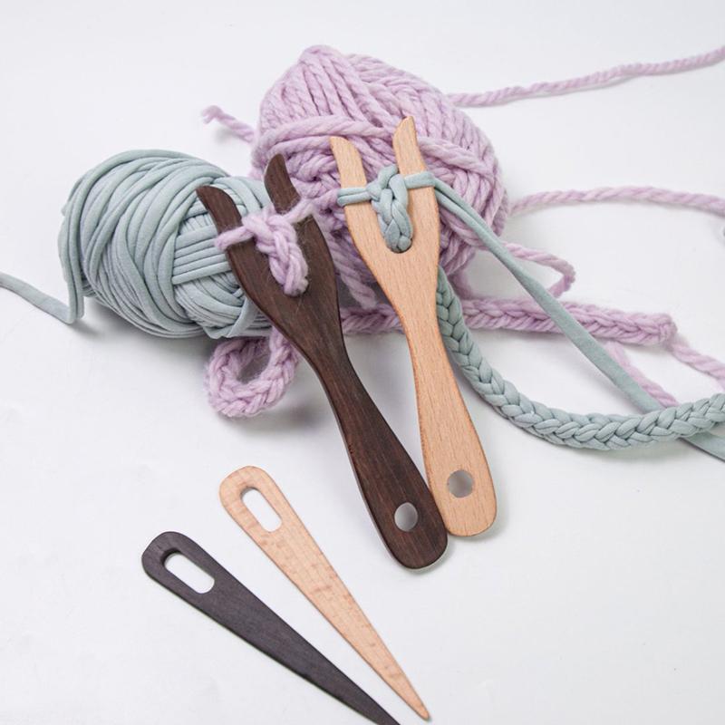 Набор из 2 шт. вязальная вилка и игла с ушком, деревянный инструмент для плетения шнура, вилка для плетения, легкая вязальная вилка, инструмент для плетения