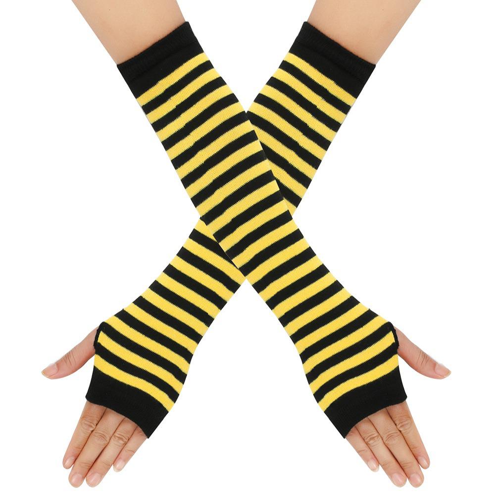 32СМ Темно-полосатые вязаные митенки - Осенне-зимний стиль