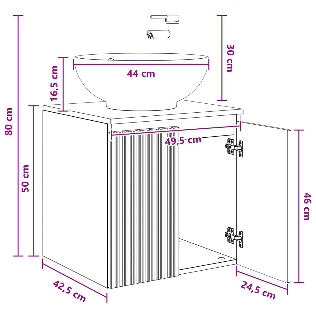Wall Mounted Washbasin Vanity Smoked Oak 49.5 x 44.5 x 65 cm