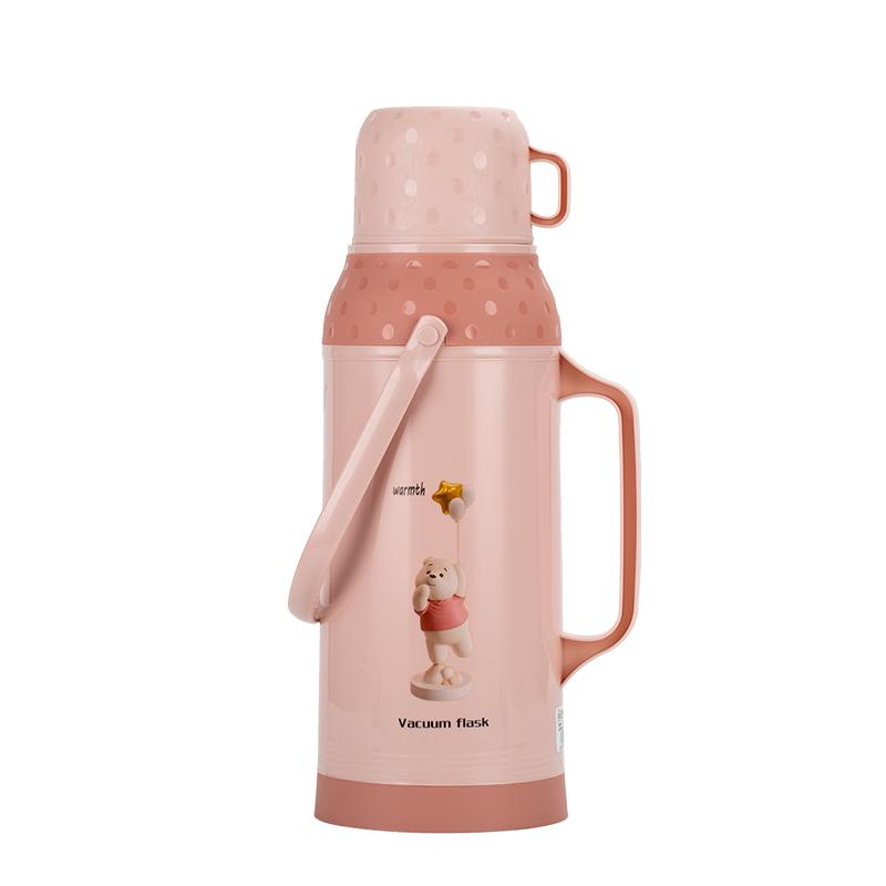 2L Vintage Thermos Flask with Leather Insulation for Dorm/Home - Small, Plastic Shell for Boiling Water