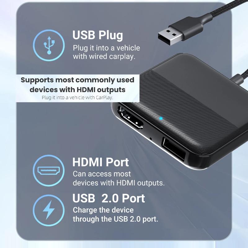 Конвертер-компаньон для автомобильного ТВ, подключает Fire/Google TV Stick к штатным автомобилям с CarPlay, для просмотра ТВ и видео, автомобильный аксессуар