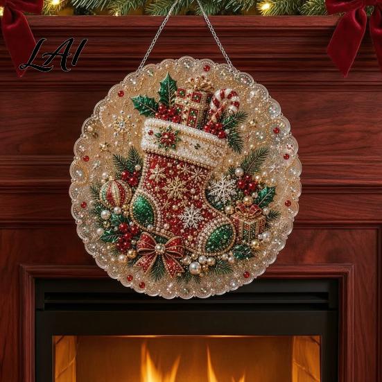 Handmade Festive Ornament Materials Christmas Faux Pearl Painting Suncatcher Kit Cute Santa Snowman Tree 3D Beaded DIY Art Set Ornament Holiday