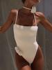 Sexy Rosette Choker One Piece Swimsuit Women Solid Swimwear Bathing Suit Beach Party Female Backless Sweet Fashion Design Beachwear Monokini