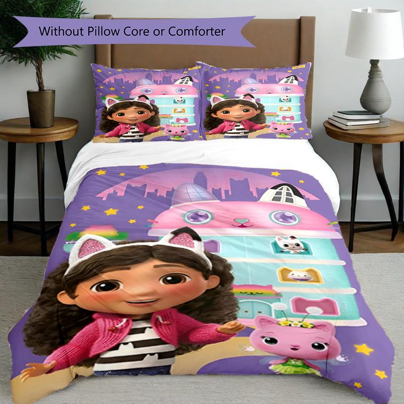 3pcs Duvet Cover Set (1*Duvet Cover + 2*Pillowcase, Without Core), Gabby's Dollhouse Print Bedding Set, Bedroom Decor, All‑Season, Birthday Gift