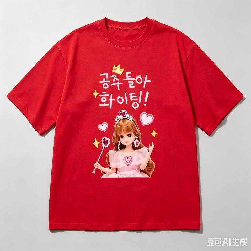 Pure Cotton Casual Princess Doll Crown Print Top Unisex Cute Pink Fairy Pattern Short Sleeve Tshirt Fashion Tee