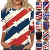 Women's Fashion Casual Seven Sleeve Independence Day Printed Round Neck Top
