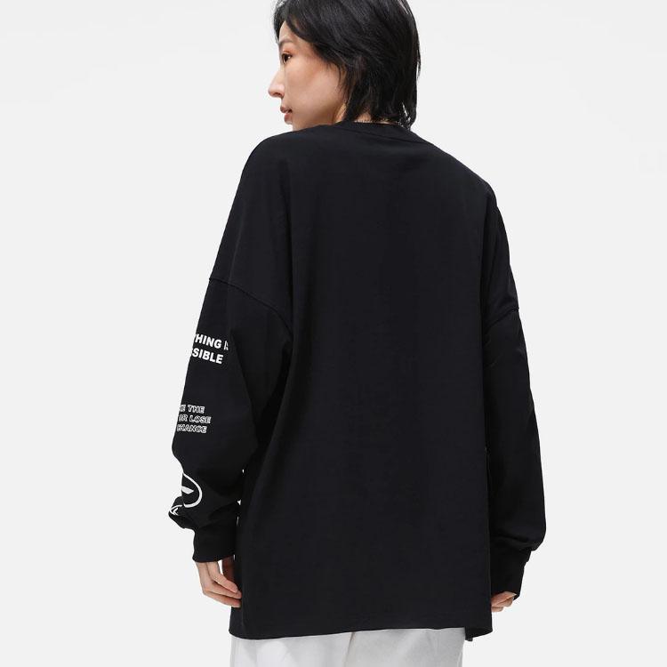 Li-Ning Футболка с круглым вырезом и длинным рукавом с буквенным принтом, мужские топы, черные AHST557-2