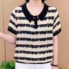 Летний полосатый топ с коротким рукавом и воротником Питер Пэн 2025 - Модный, стройнящий и универсальный