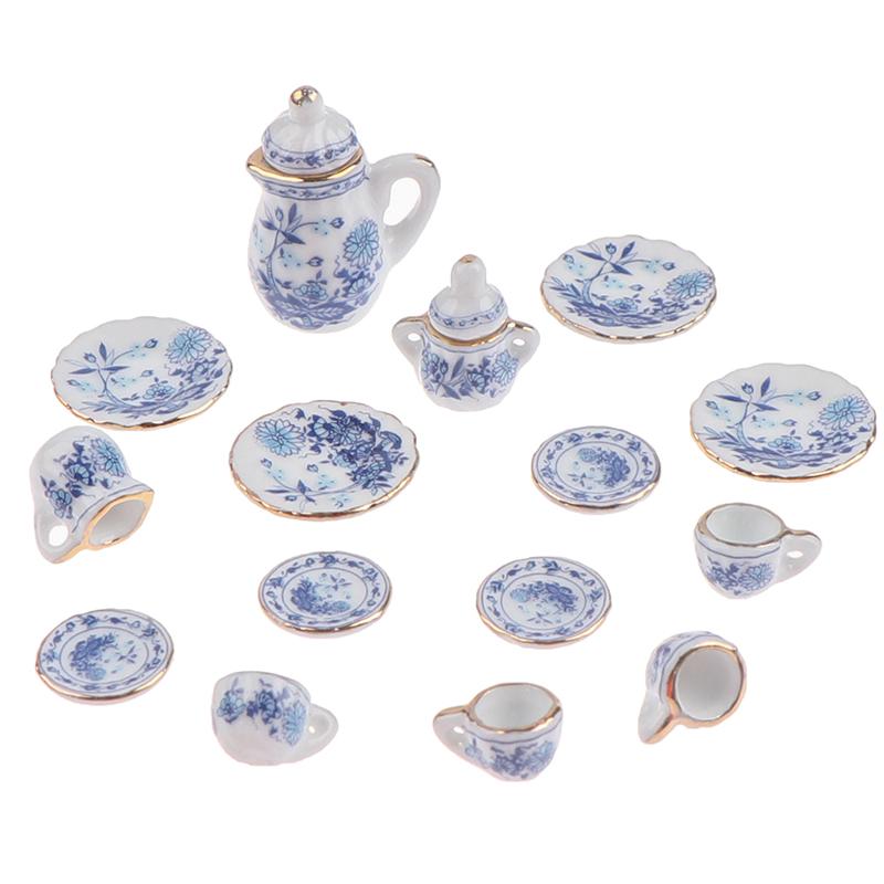 15шт 1:12 кукольный домик миниатюрная посуда фарфоровый керамический набор чашек для чая