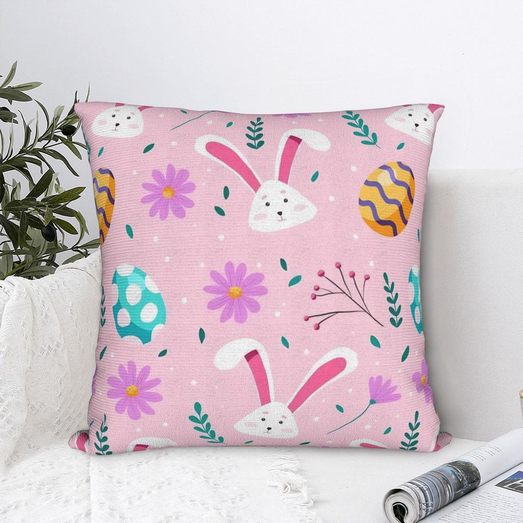 Vintage Easter Bunny and Easter Eggs Throw Pillow Cover Polyester Decorative Pillow Cute Awesome Cushion Covers