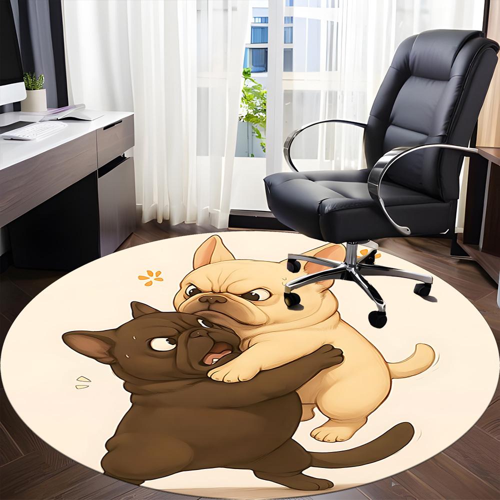 1PC Bulldog Playful Office Round Area Rug,  Mat Suitable ForOffice, Under Office Chairs Bedroom Living Room Home Decor, Room Deco