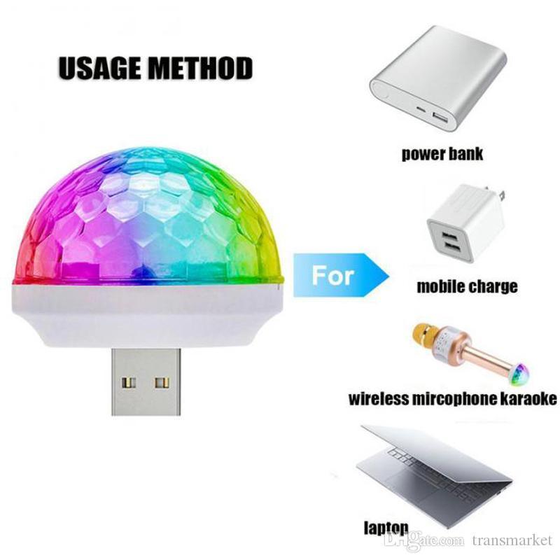 Магический светодиодный USB-светильник для автомобиля, светодиод с голосовым управлением, светильник для создания атмосферы вечеринки и дискотеки, вращающийся сценический свет, без батареек, для автолюбителей