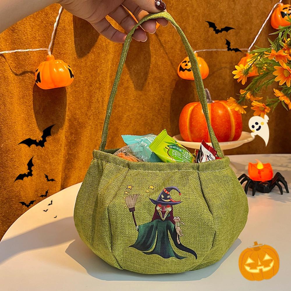 Portable Funny Halloween Candy Bag Printing Storage Bucket Trick or Treat Bag Nylon Gifts Pouch Pumpkin Handbag Children