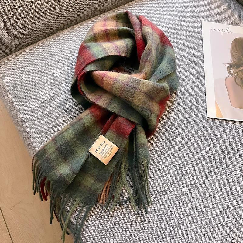 100% Wool Australian Pure Wool Plaid Scarf Winter Versatile Warm Couple Scarf