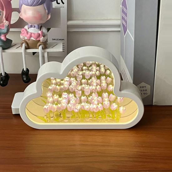 Тюльпан облако зеркало ночник на батарейках DIY ручной работы 20 цветов зеркало облако атмосферный светильник прикроватная декоративная светодиодная настольная лампа набор для творчества