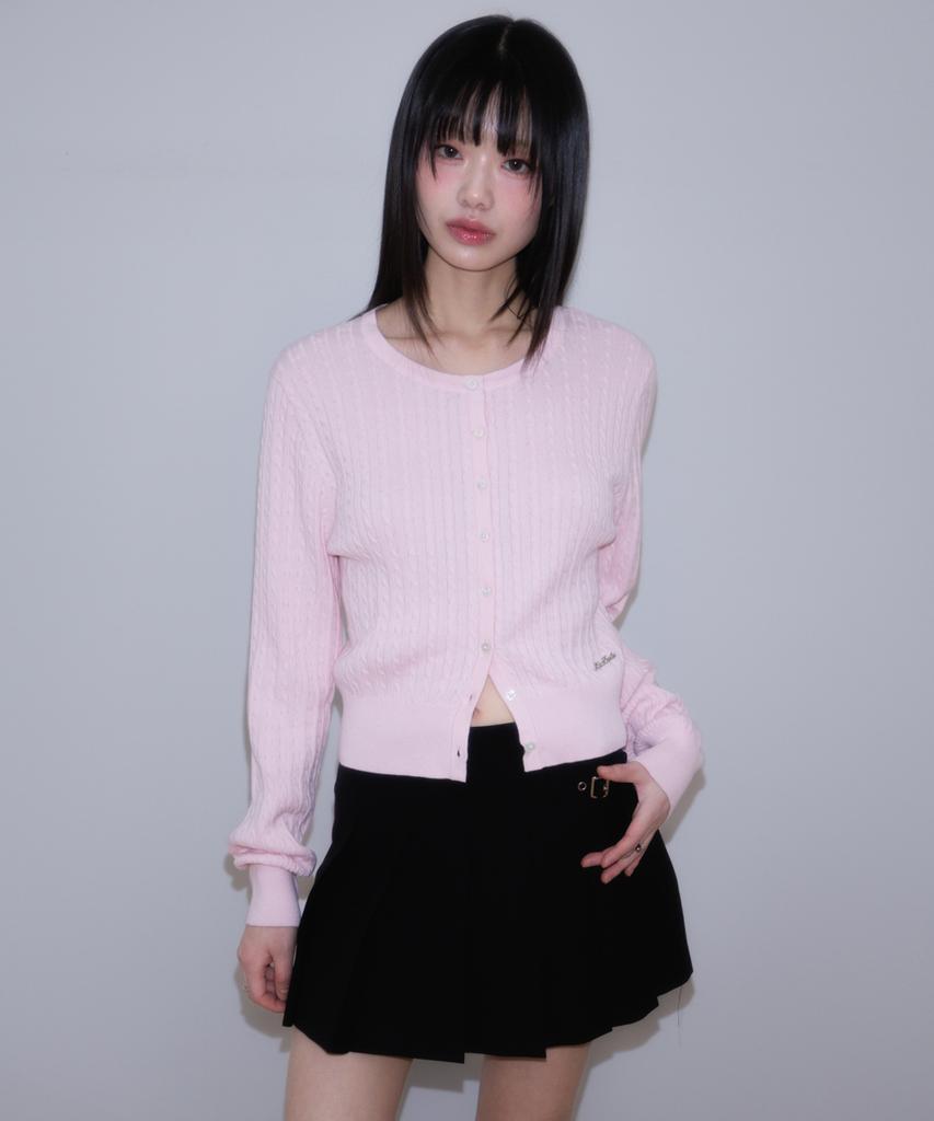 Rose Franz Double Buckle Pleat Mini Skirt [Black]