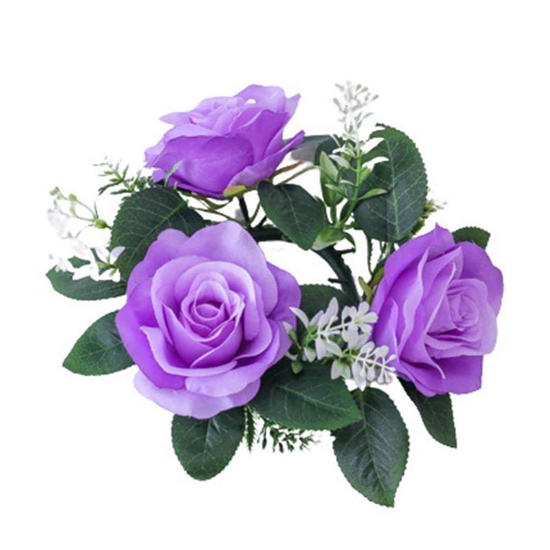 2 шт. Подсвечник Искусственный Подсвечник Гирлянда Мини Искусственные Цветы Розы Свадебные Украшения Венок для Свечей для Столбовых Свечей Венок из Искусственных Цветов