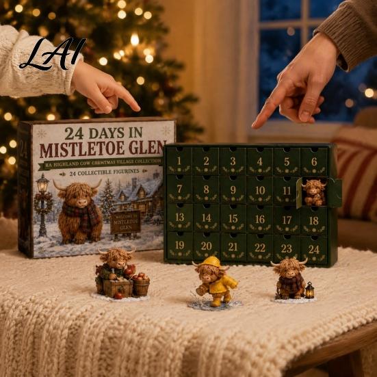 Halloween Home Decor 24 Days Advent Calendar 2026 Mini Highland Cow/Horse/Dog Figures Christmas Countdown Holiday Box Calendar 2D Acrylic