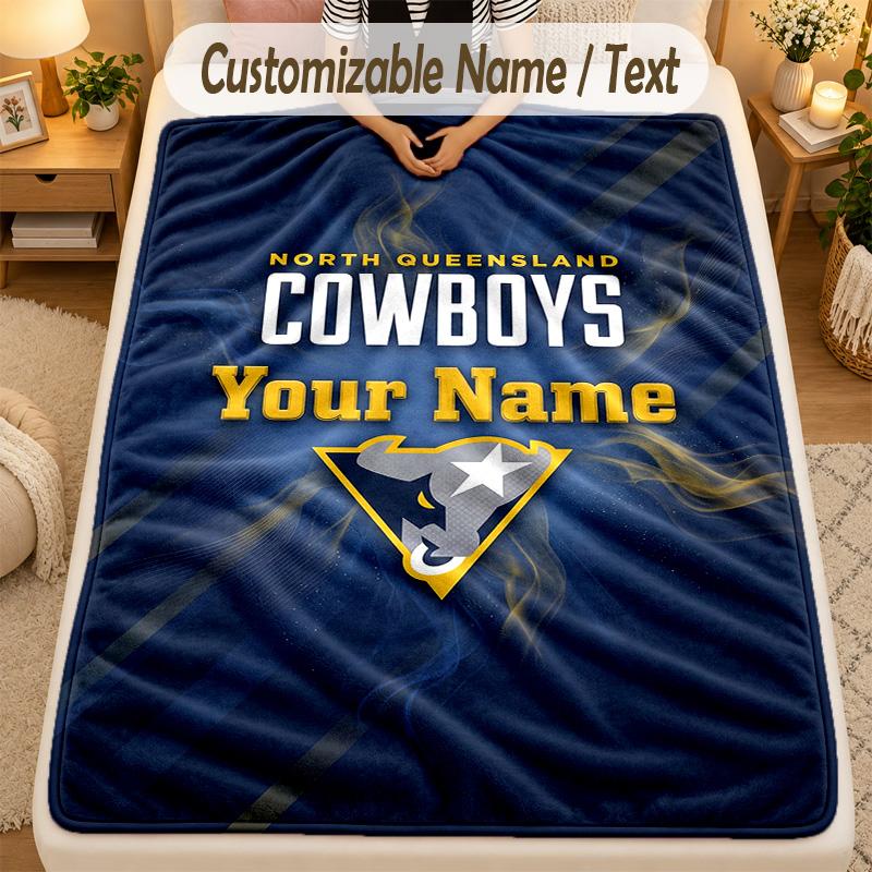 Flannel BlanketNorth Queensland Cowboys Custom Name Text Personalized Soft Warm Throw Blanket Home Decor Gift