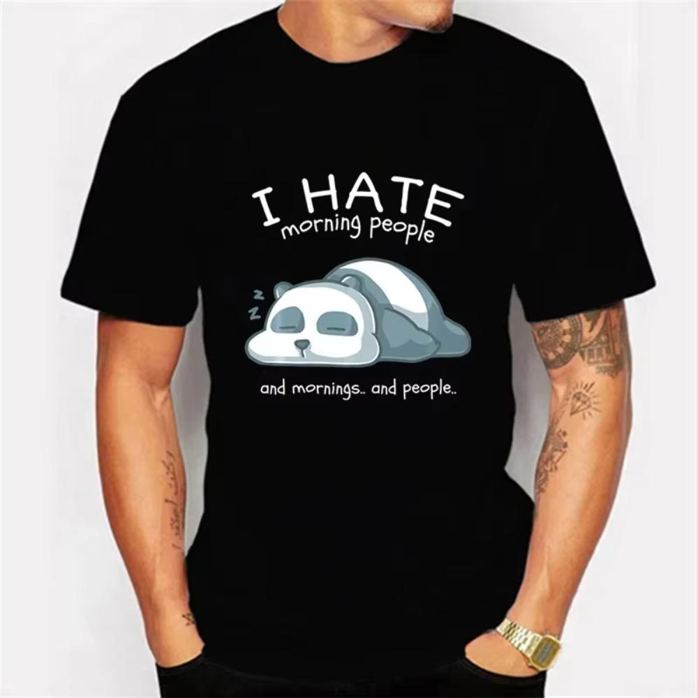 Men's T-shirt I Hate Morning People and Morings and People Kawaii T Shirt Men Women Tshirt Lazy Panda Graphic T Shirts Oversized