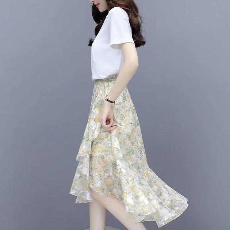 Summer Women's Irregular Chiffon Skirt Half Skirt Floral Skirt Long Skirt