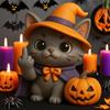 Yousheng Halloween Cat Figurine Middle Finger Mini Cat Statue Desktop Wizard Hat Cat Ornament for Home Desk Shelf Mantel Party Decoration