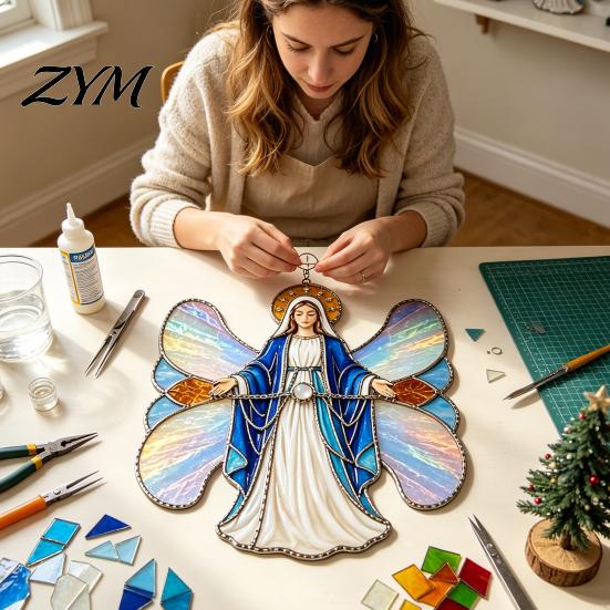 Stained Glass Suncatcher Kit Christian DIY Kit, Style Religious Sun Catcher, Iridescent Spinner Craft Hanging Ornament for Window Porch, Faith