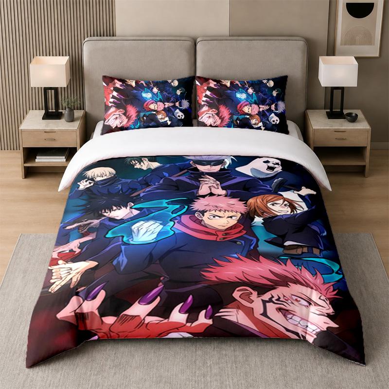 3Pcs Bed Set,J-Jujutsu K-Kaisens 1 Duvet Cover and 2 Pillowcases, Printed Bedding Decor For Guest Room
